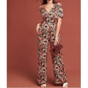Kachel x Anthropologie Tamra Floral Jumpsuit orange and brown jumpsuit size 4